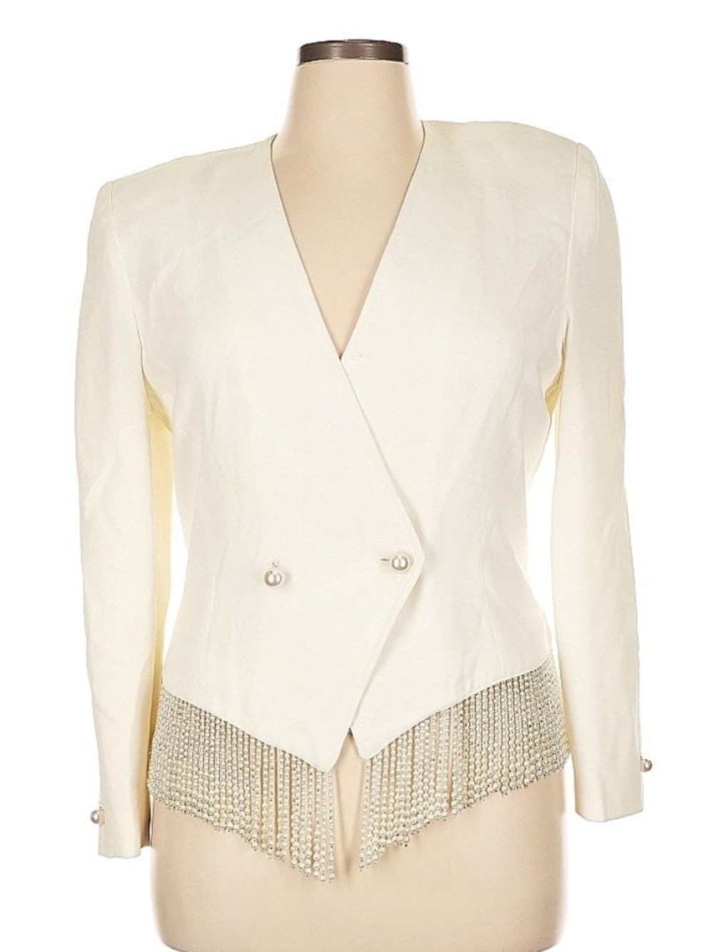 Vintage Neiman Marcus Cream Beaded Fringe Tailored Blazer